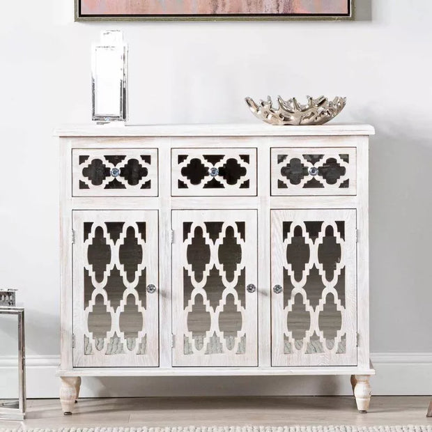 Hampton Beach 3 Drawer 3 Door Wood Small Sideboard Cabinet