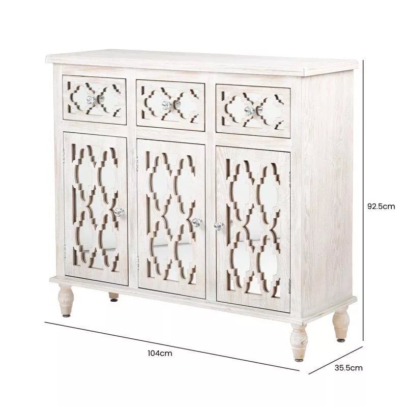 Hampton Beach 3 Drawer 3 Door Wood Small Sideboard Cabinet
