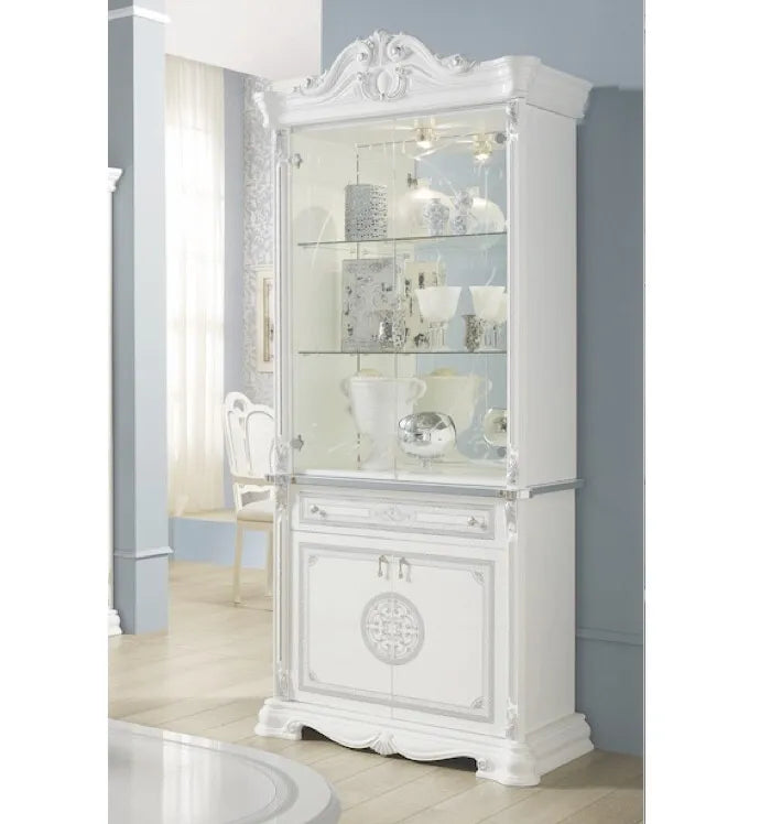 Greta Luxury Italian 4 Door Sideboard/Buffet with diamanté insert White/Silver