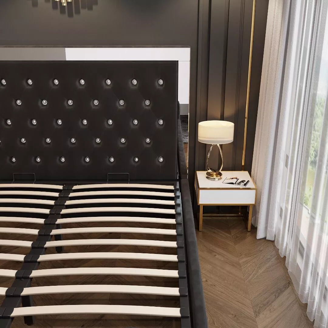 London Ottoman Storage Plush Velvet Mirror Headboard + USB Charging Port