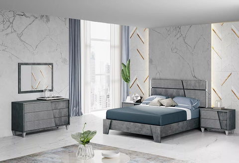 H2O Dora-Resina Italian Bedroom Set with 4 Door Wardrobe in Twin Grey Colour