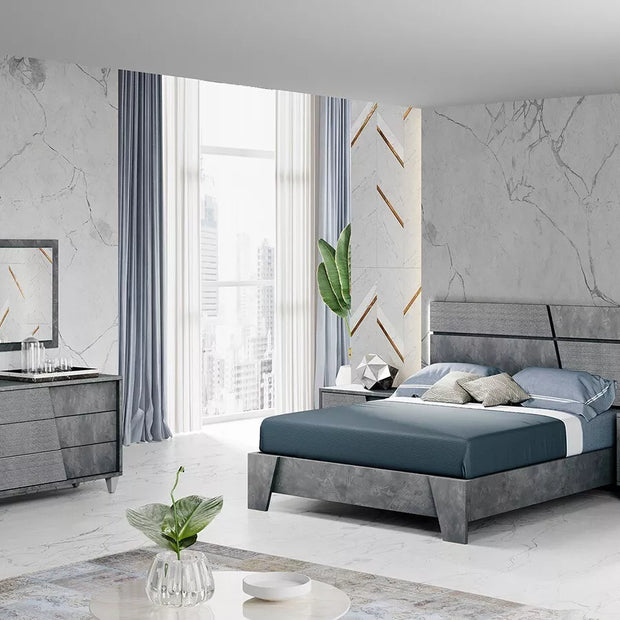 H2O Dora-Resina Italian Bedroom Set with 4 Door Wardrobe in Twin Grey Colour