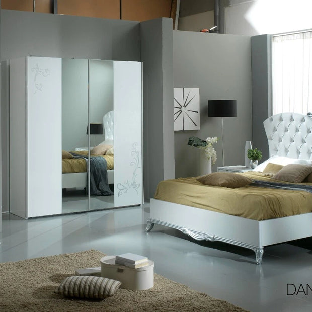 Daniela Italian Bedroom Set with 2 Door Sliding Wardrobe White/Silver Ben Italia