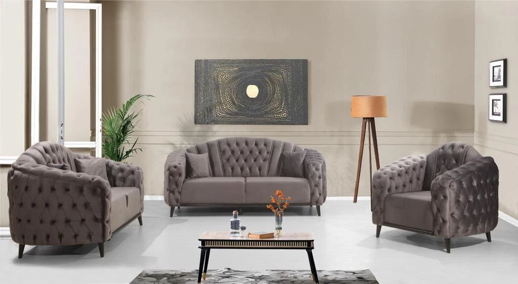 New Dora Chesterfield Plush Velvet Sofa Deep Button Design Exclusive Sofa