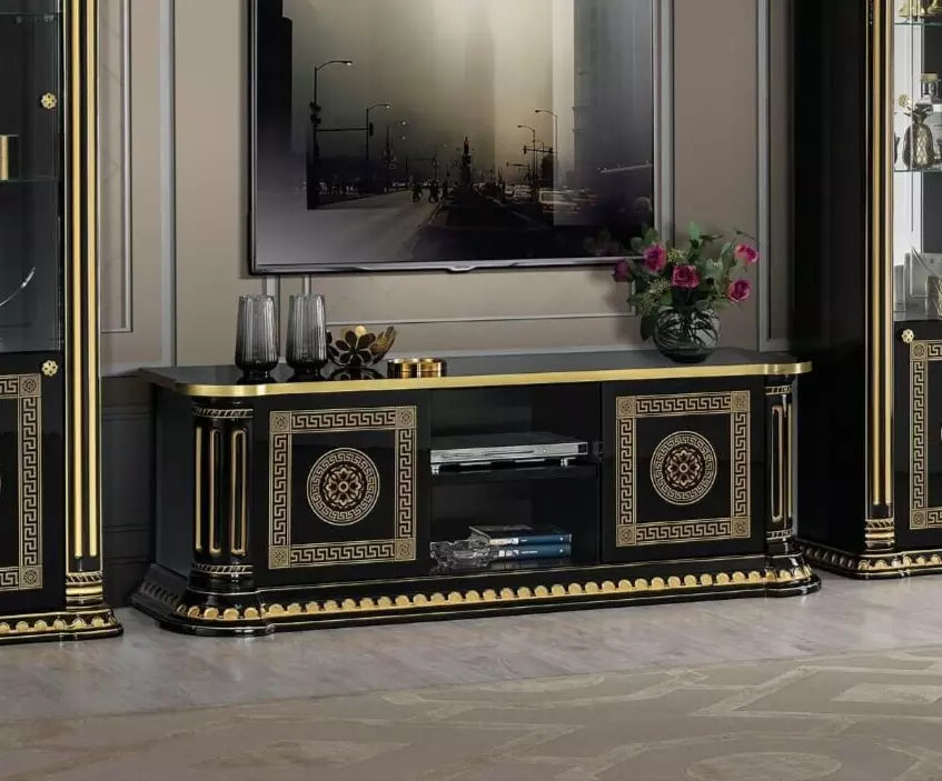 NEW AURORA ITALIAN HIGH GLOSS BLACK-GOLD LARGE TV UNIT H2O CLASSIC DESIGN £679