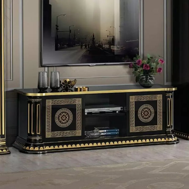 NEW AURORA ITALIAN HIGH GLOSS BLACK-GOLD LARGE TV UNIT H2O CLASSIC DESIGN £679
