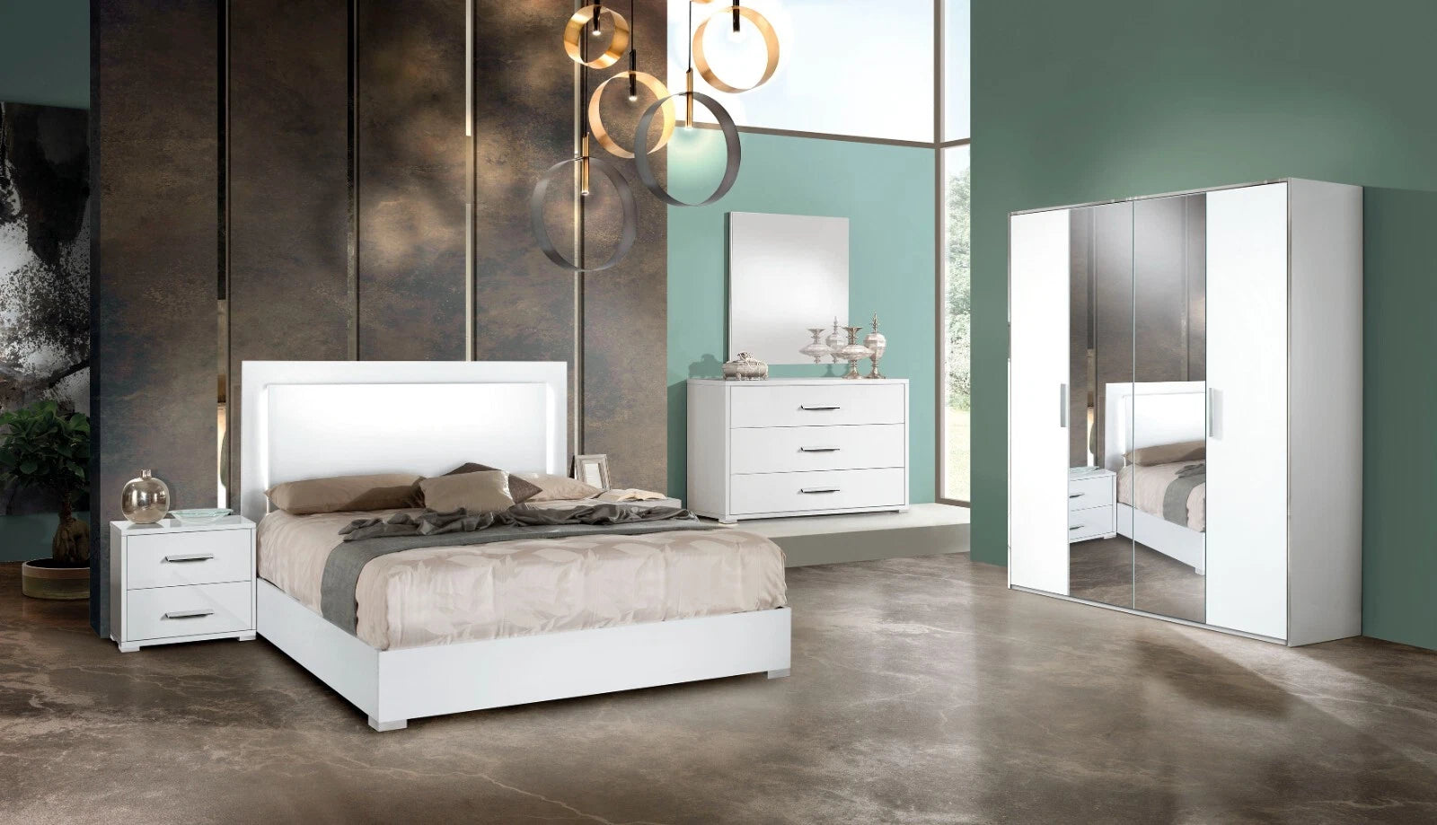 New Luxury Denise Italian Bedroom Set With 4Door Wardrobe White Oxide H2O Design