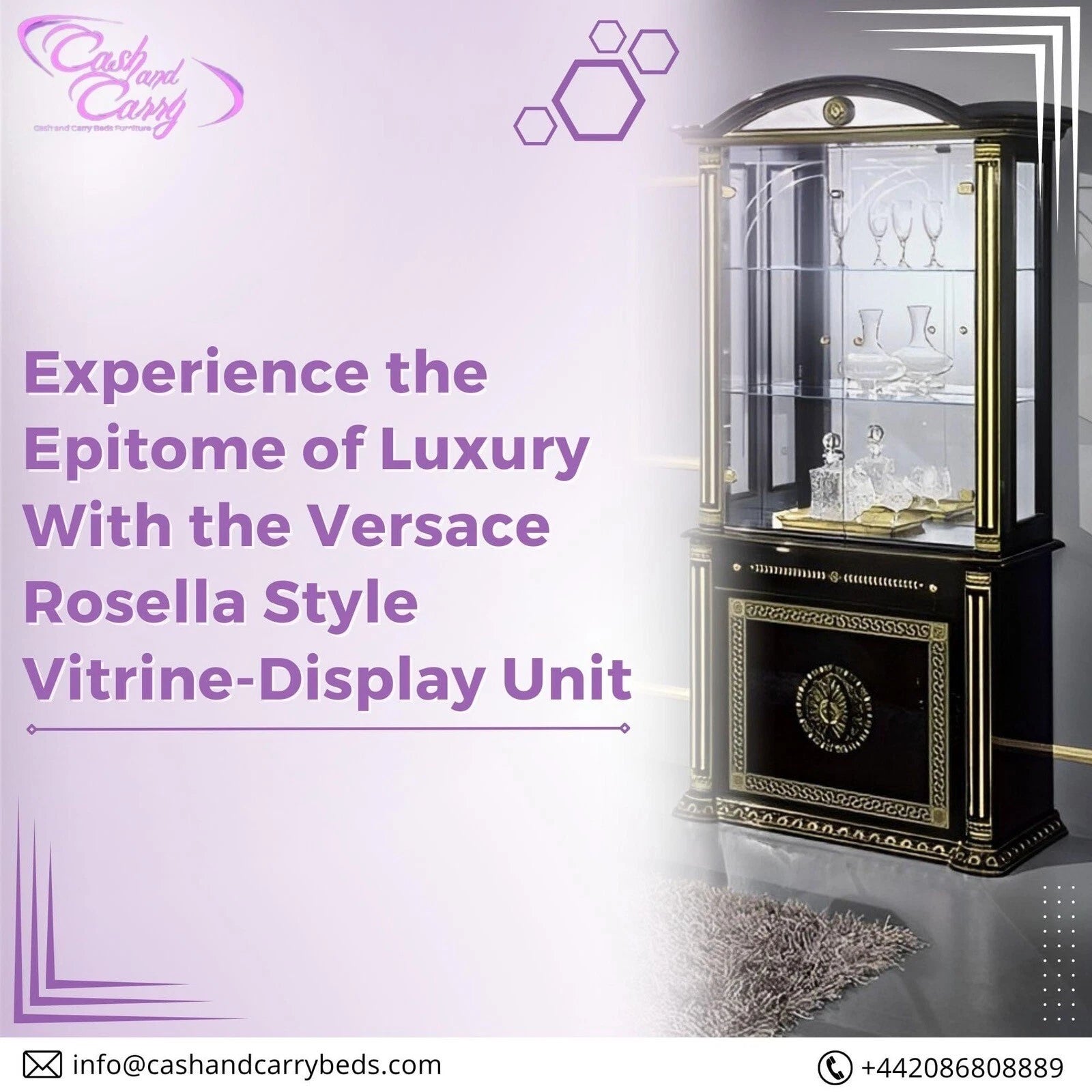 Rosella italian Black/Gold 2 Door Vitrine/Display Cabinet by H2O Desgin £1099