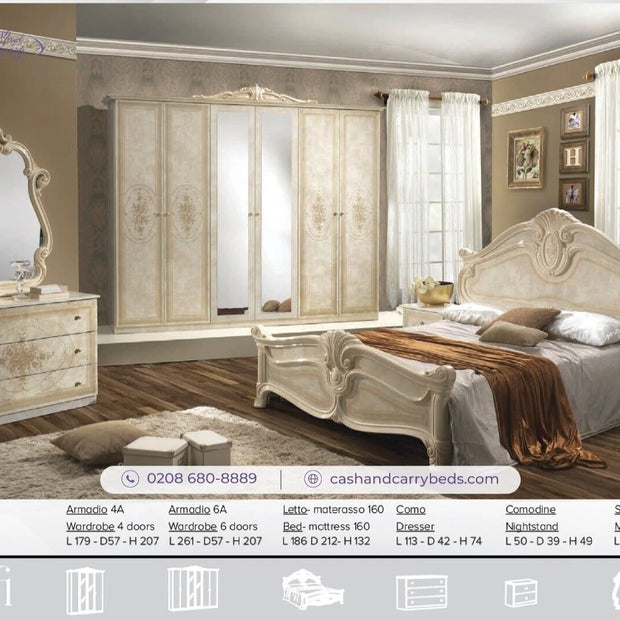 Beautiful Amalfi Luxury High Gloss Italian 4 door wardrobe Bedroom Set £899
