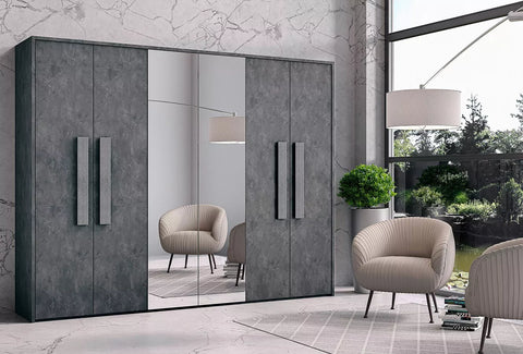 H2O Dora-Resina Italian Bedroom Set with 4 Door Wardrobe in Twin Grey Colour