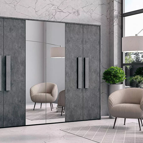 H2O Dora-Resina Italian Bedroom Set with 4 Door Wardrobe in Twin Grey Colour