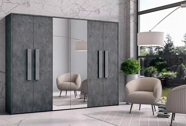 H2O Dora-Resina Italian Bedroom Set with 4 Door Wardrobe in Twin Grey Colour