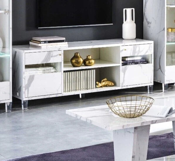 Vittotria Italian White / Grey Marble TV Unit Modern Italian Furniture Ben Company