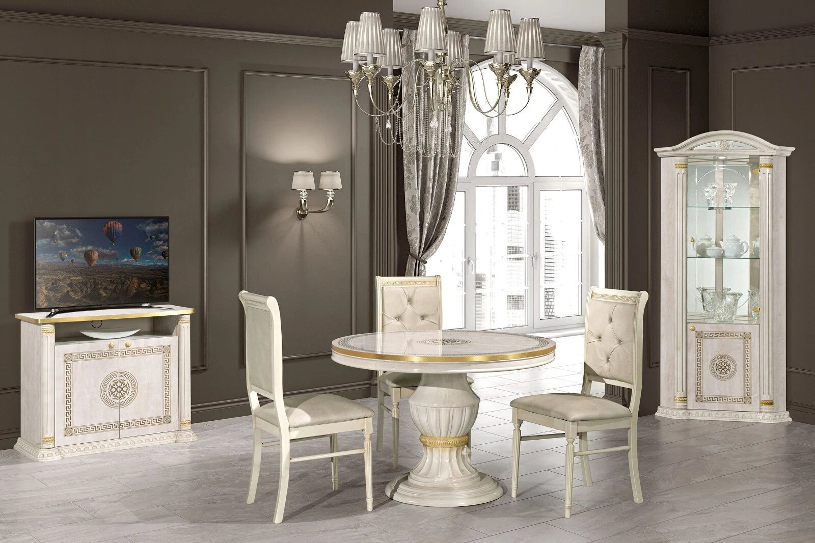 New Aurora Italian Beige /Gold  Oval Ext-Dining Set + 4 Chairs H2O Design