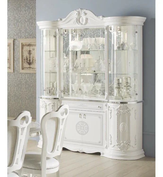 Greta Luxury Italian 4 Door Sideboard/Buffet with diamanté insert White/Silver
