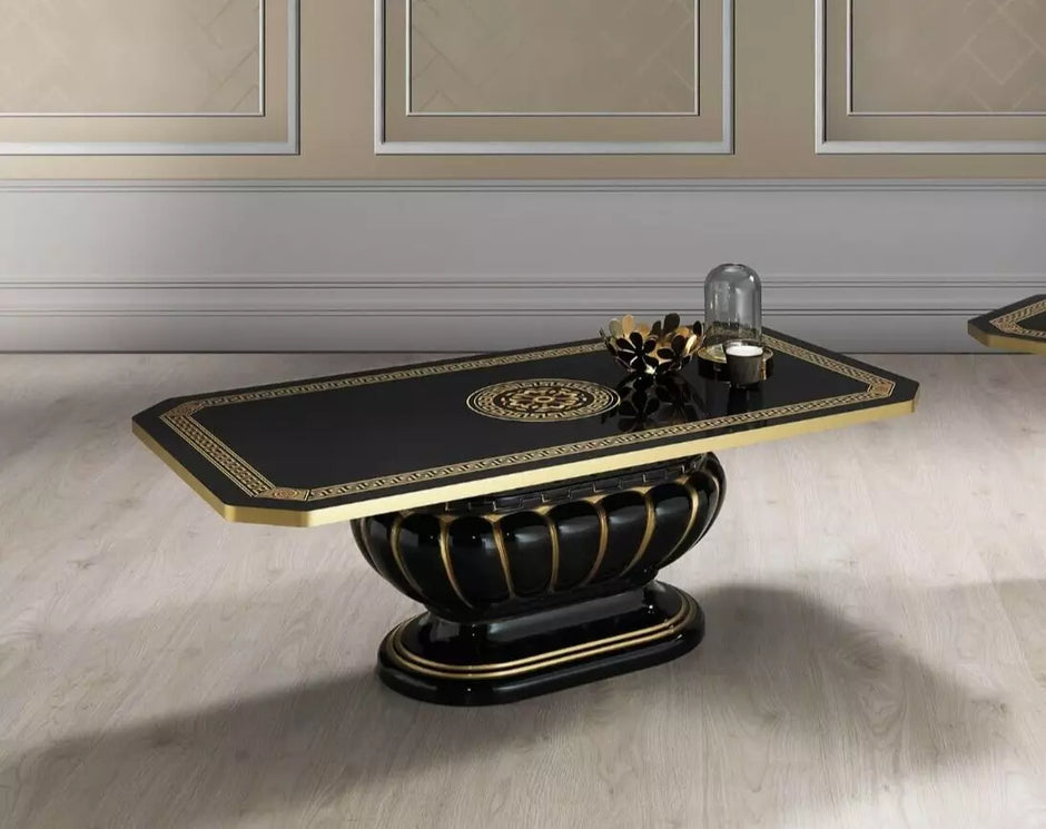 NEW ROSELLA VERSA DESIGN ITALIAN HIGH GLOSS BLACK & GOLD COFFEE TABLE H2O DESIGN