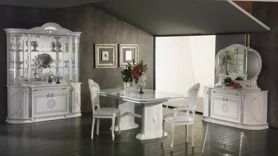 NEW VENUS ITALIAN WHITE & SILVER HIGH GLOSS 4 DOORS DISPLAY VITRINE BEN COMPANY