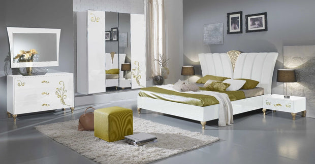 Sofia White-Gold Italian Bedroom Set with 2 Door Sliding Wardrobe Ben Company it