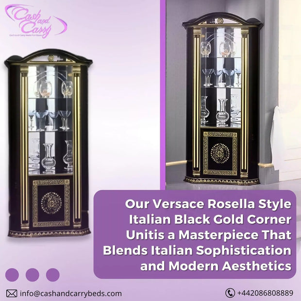 Rosella Versa Design ITALIAN Black and Gold Corner Vitrine Cabinet H2O Design