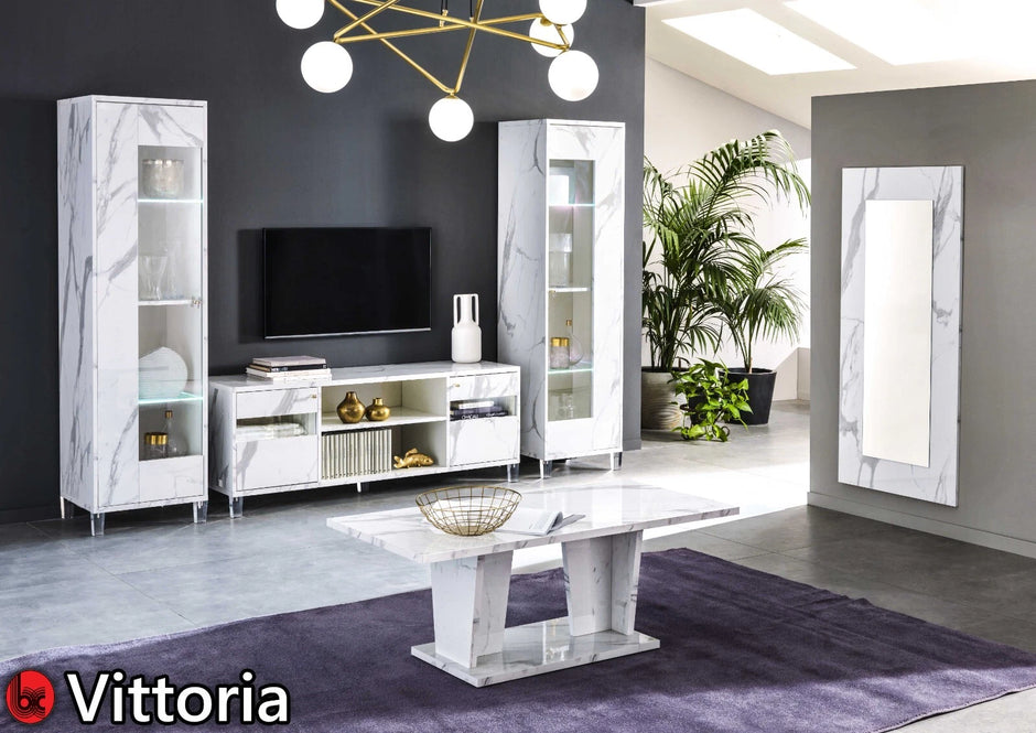 Vittotria Italian White / Grey Marble TV Unit Modern Italian Furniture Ben Company