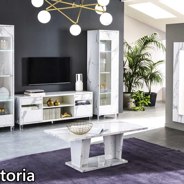 Vittotria Italian White / Grey Marble TV Unit Modern Italian Furniture Ben Comp