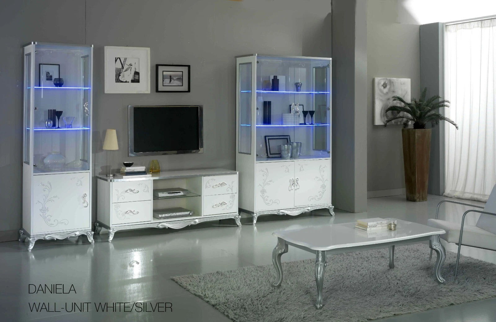 Daniela Italian White/Silver Coffee Table Classic Italian Made Furniture Ben Com