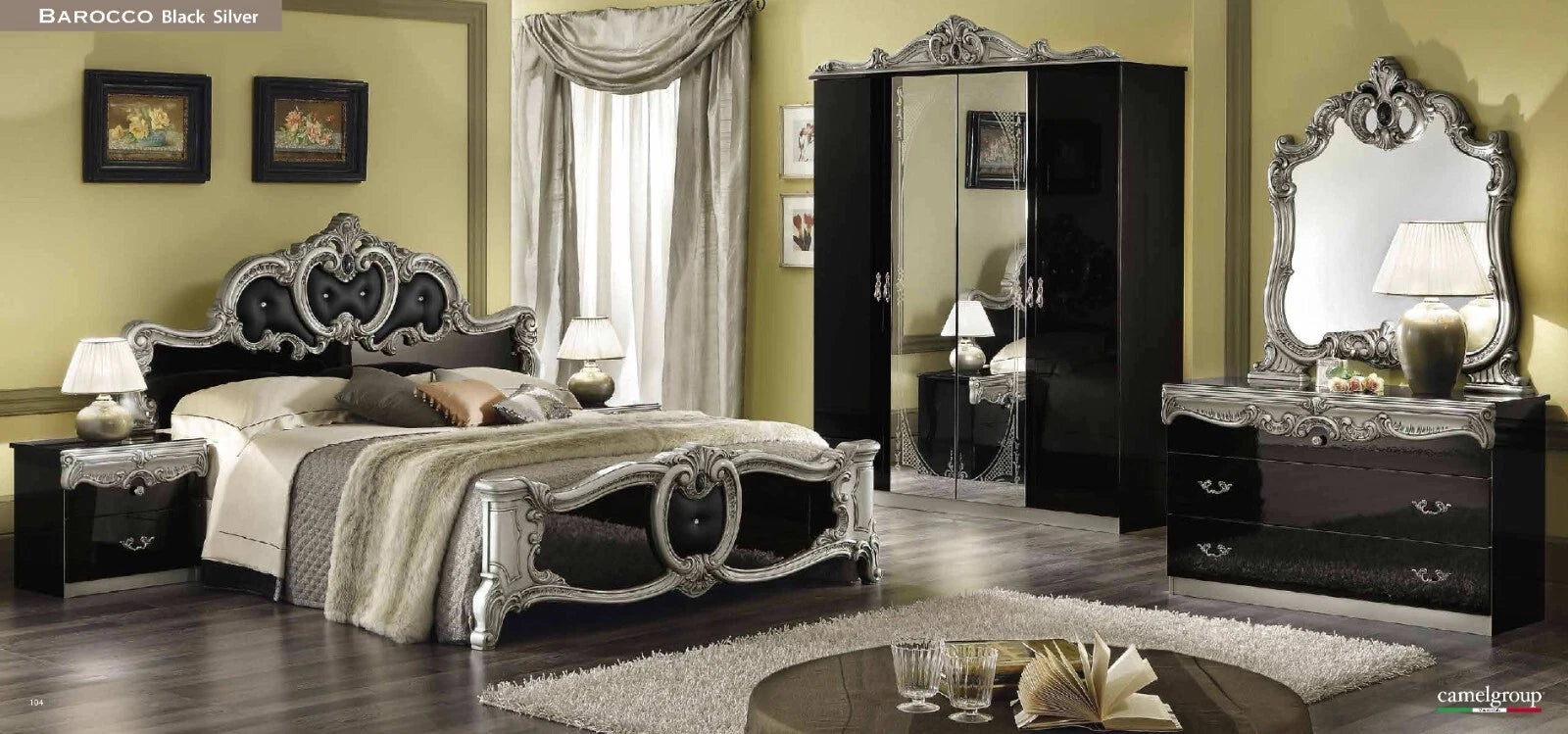 Borocco Luxury Italian 4Doors Bedroom Set In Cream & Gold by Camel Group Italian