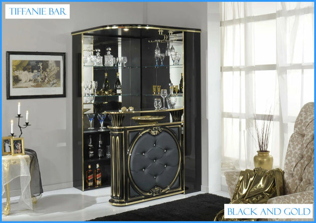Tiffanie Italian Luxury High Gloss Black & Gold Corner Bar Unit H2O Design £1499
