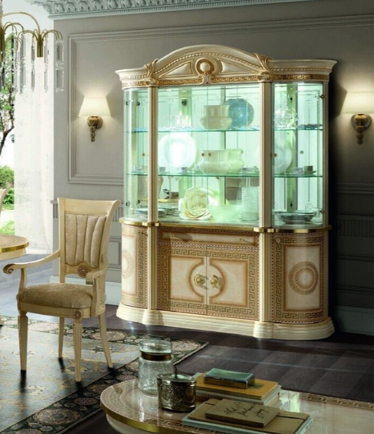 Camel Group Luxury MEDUSA Italian Cream & Gold 4 Door Display Cabinet