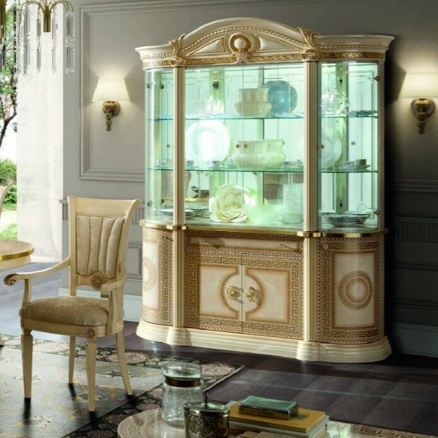 Camel Group Luxury MEDUSA Italian Cream & Gold 4 Door Display Cabinet