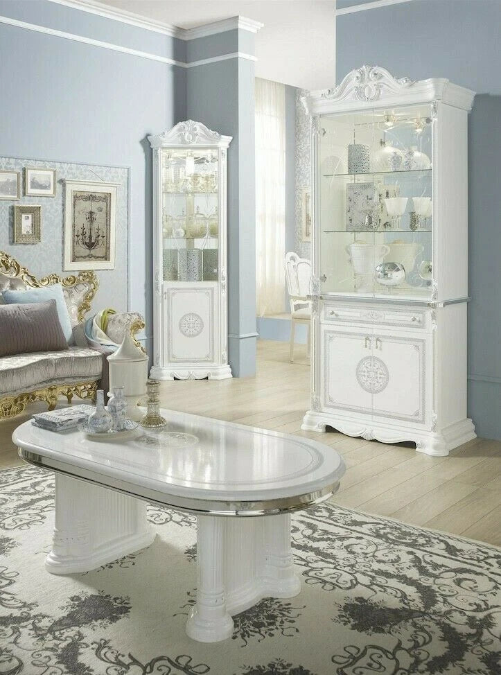 Greta Stunning Italian High Gloss 2 Doors Vitrine/Cabinet White/silver £999