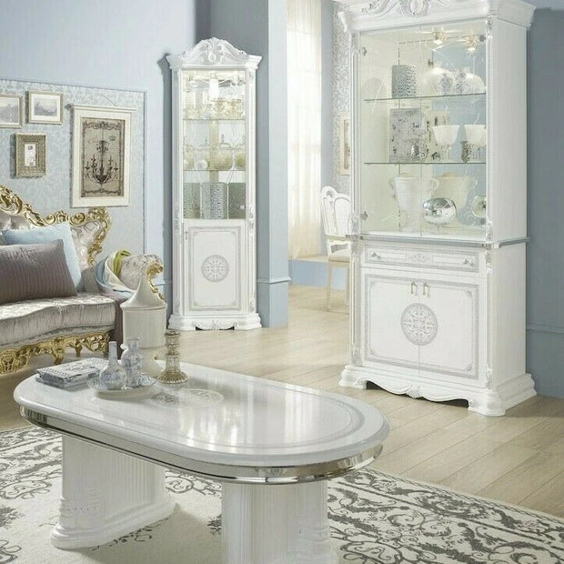 Greta Stunning Italian High Gloss 2 Doors Vitrine/Cabinet White/silver £999