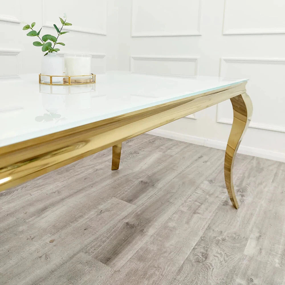 Louis Luxury Italian 1m 1.4m 1.6m 1.8m 2m White Glass Gold Dining Table