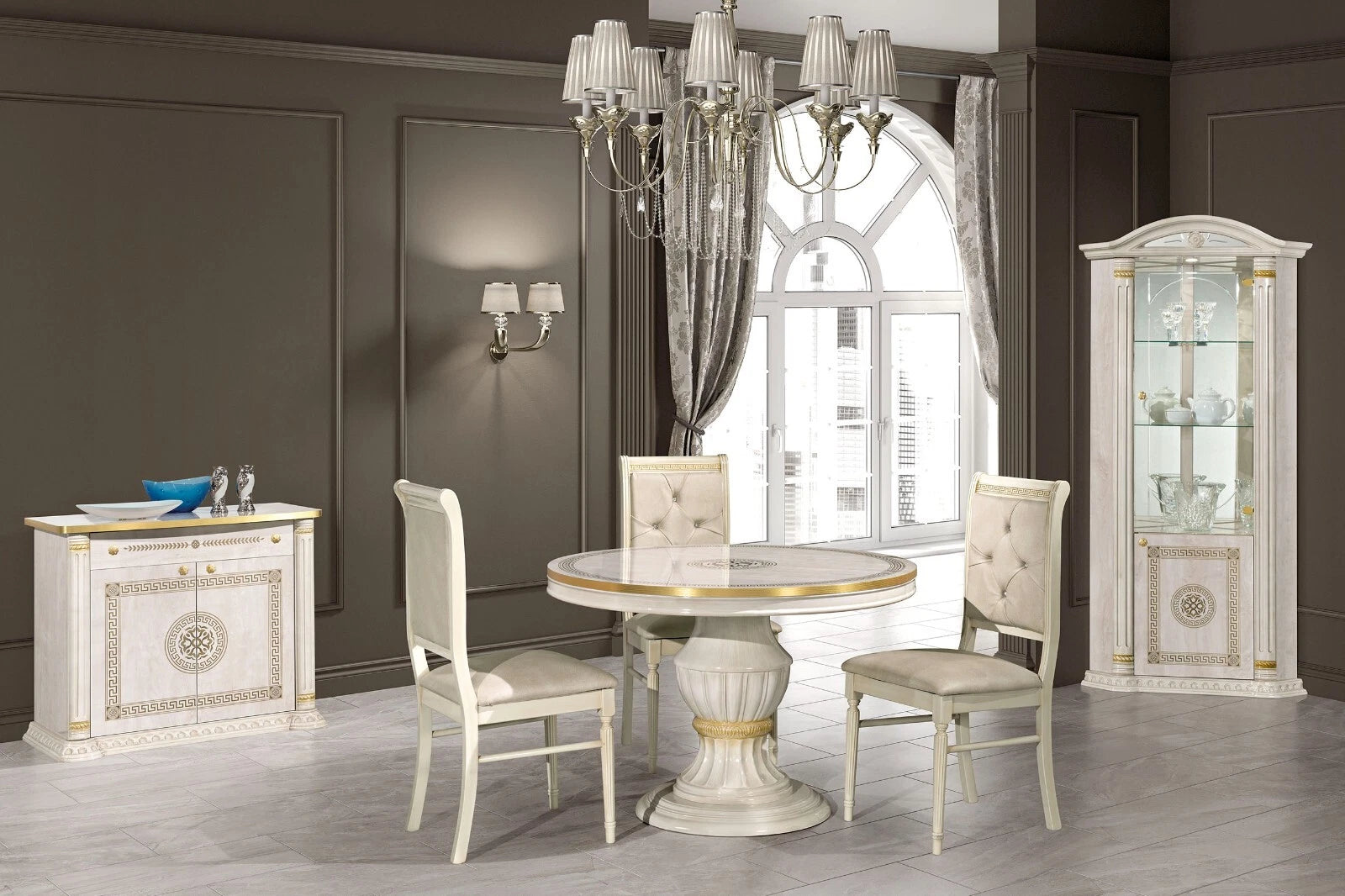 New Aurora Italian Beige /Gold  Oval Ext-Dining Set + 4 Chairs H2O Design