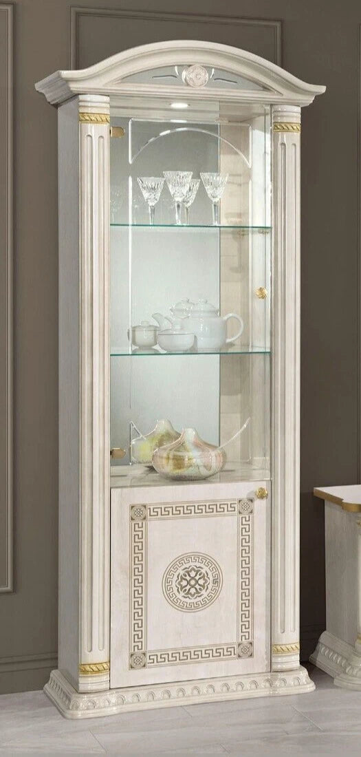 New Aurora Italian High Gloss 1 Door Corner Display Beige/Gold H2O Design