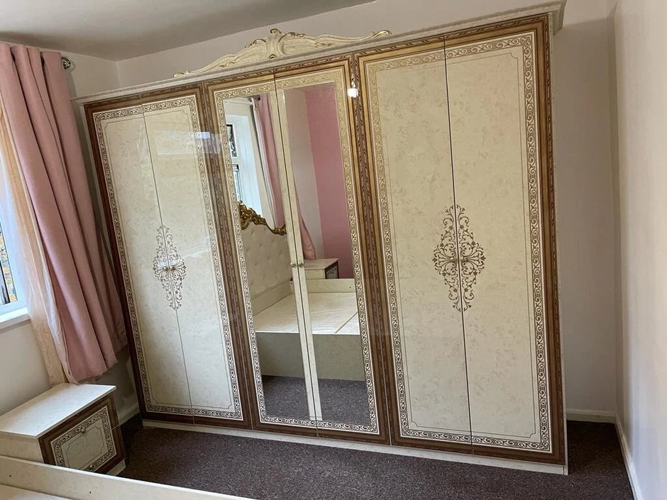 Luxury Anette Italian Superking High Gloss Bedroom Set with 6 Doors Wardrobe