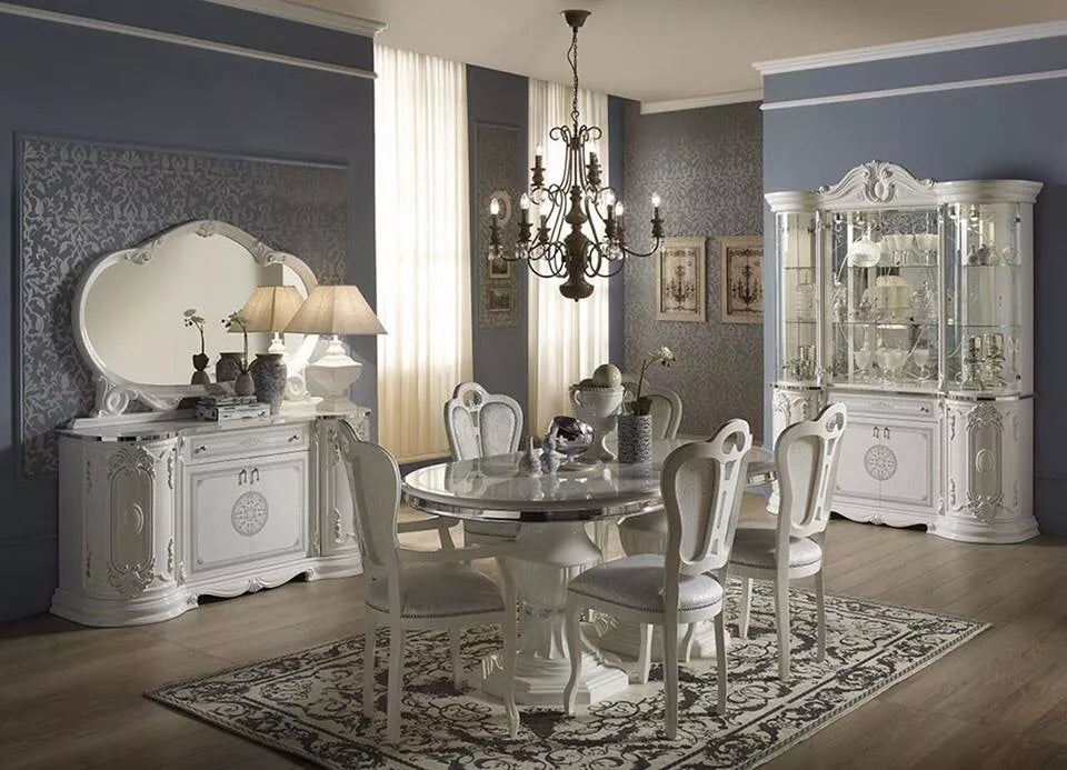 Greta Luxury Italian 4 Door Sideboard/Buffet with diamanté insert White/Silver