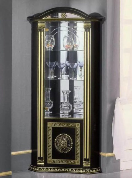 Rosella Versa Design ITALIAN Black and Gold Corner Vitrine Cabinet H2O Design