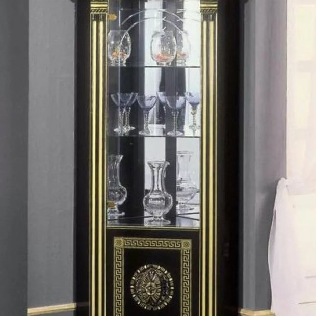 Rosella Versa Design ITALIAN Black and Gold Corner Vitrine Cabinet H2O Design