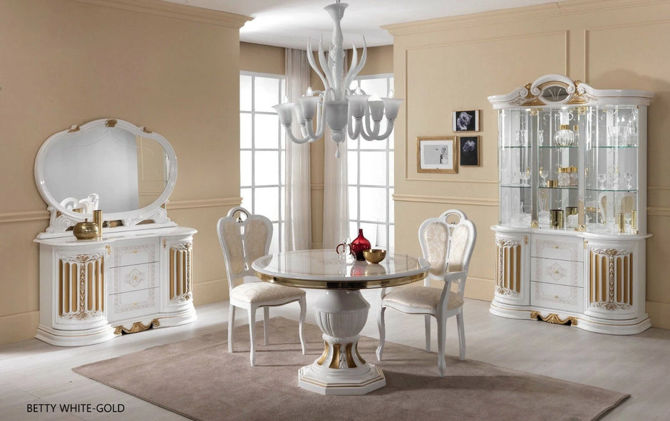 Betty Italian White/Gold Round Dining Table + 4 Chairs Set  Special Prices £1499