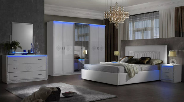 Luxury Gema Storage With LED Lights H/Gloss Italian Bedroom Set 6 Door wardrobe