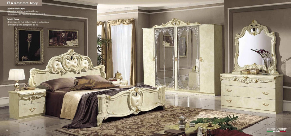 Borocco Luxury Italian 4Doors Bedroom Set In Cream & Gold by Camel Group Italian