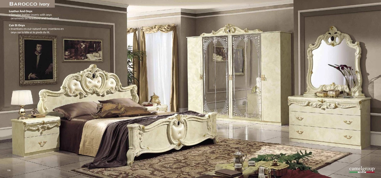 Borocco Luxury Italian 4Doors Bedroom Set In Cream & Gold by Camel Group Italian