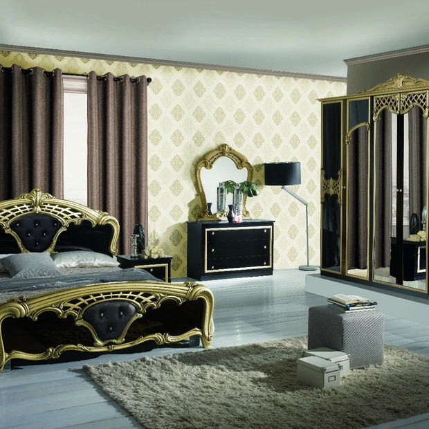BEAUTIFUL EVA ITALIAN 6 DOORS LARGE BEDROOM SET (6pcs) SPECIAL OFFER BLACK/GOLD