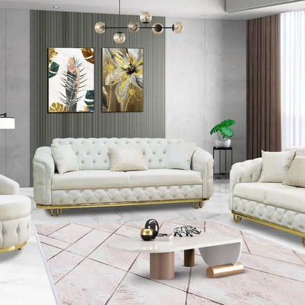 Almira Stunning Chesterfield Plush Velvet Deep Button Design Exclusive Sofa set
