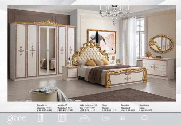 New Luxury Stunning Grace Italian High Gloss Bedroom Set with 6 Doors Wardrobe