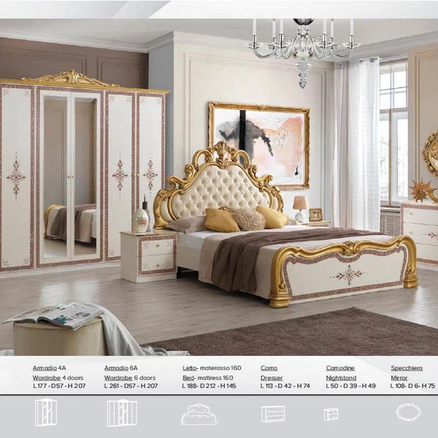 New Luxury Stunning Grace Italian High Gloss Bedroom Set with 6 Doors Wardrobe