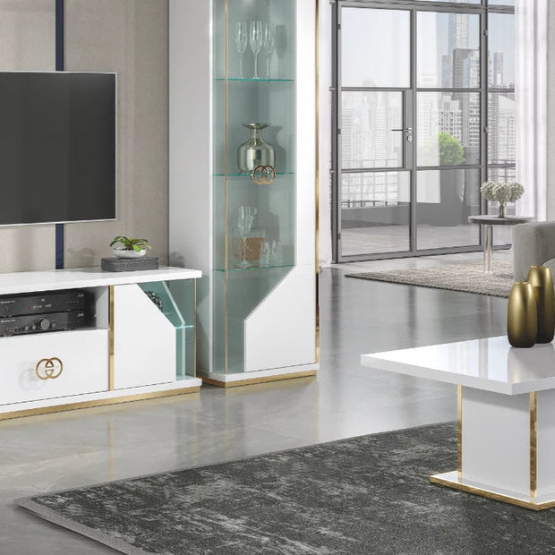 Vogue Italian Tv Cabinet & Coffee Table In White-Gold High Gloss Speical Offer