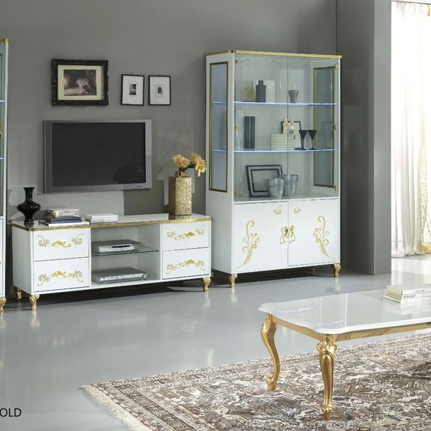 Sofia Italian White/Gold Coffee Table,TV, 1 / 2 Doors Italian Furniture Ben Company