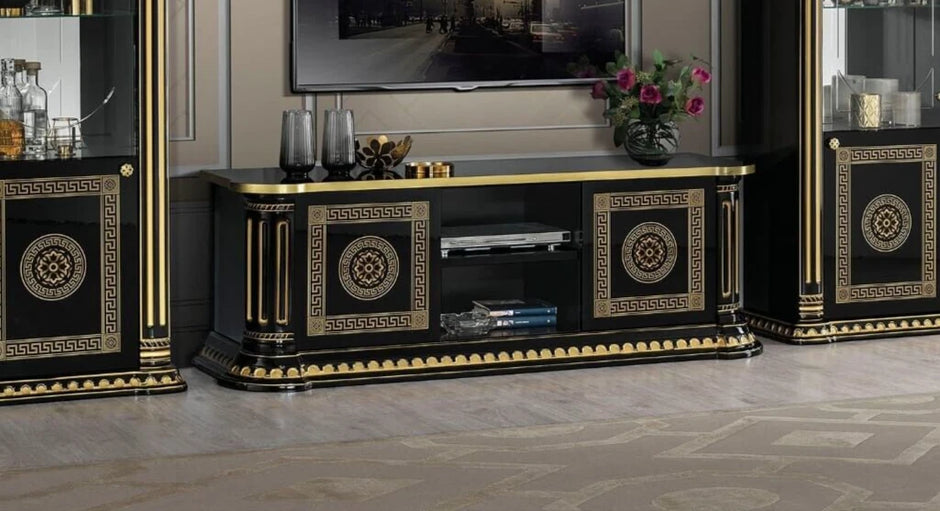 Aurora Italian H-Glossy Large Plasma TV Cabinet Beige/Gold Classic H2O Design